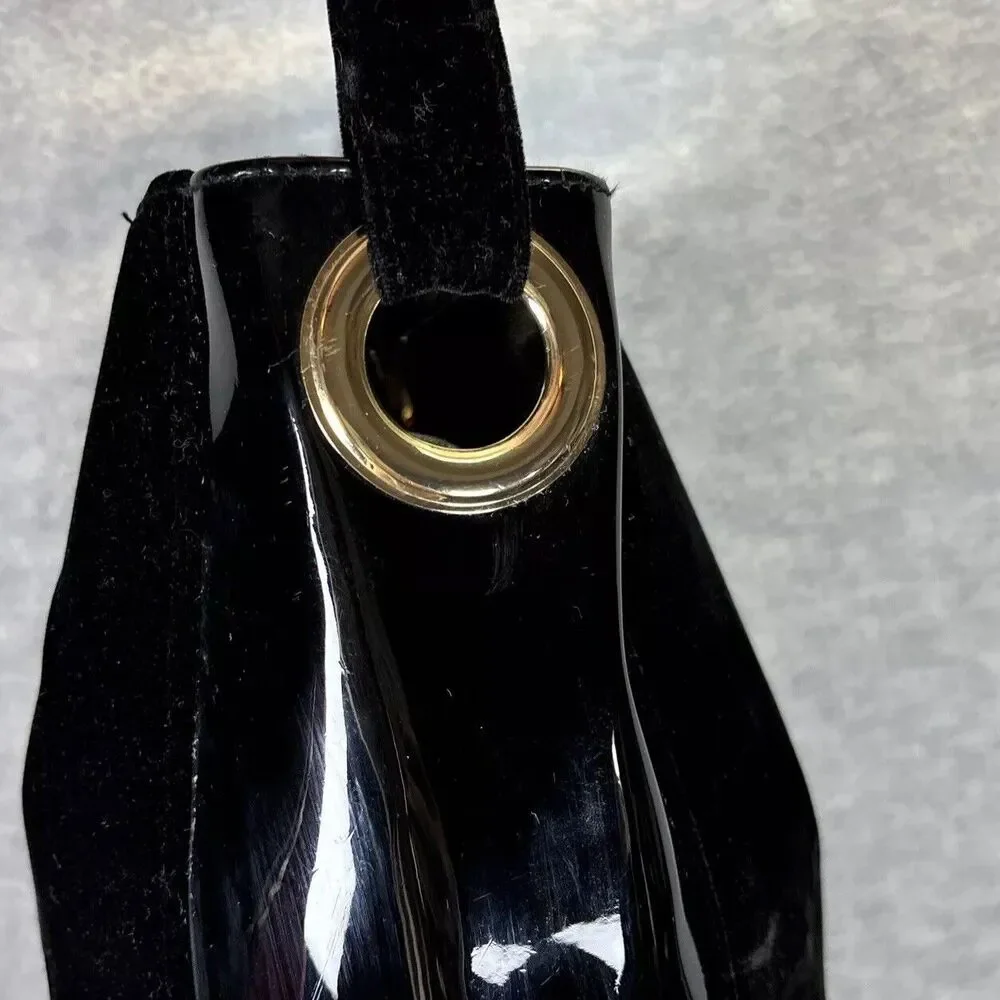Carolina Herrera Purse Good Girl Black Velvet Lacquer‎ Shoulder Bag Tote